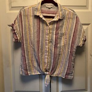 Beachlunchlounge Linen Button Down Tie Front Shirt